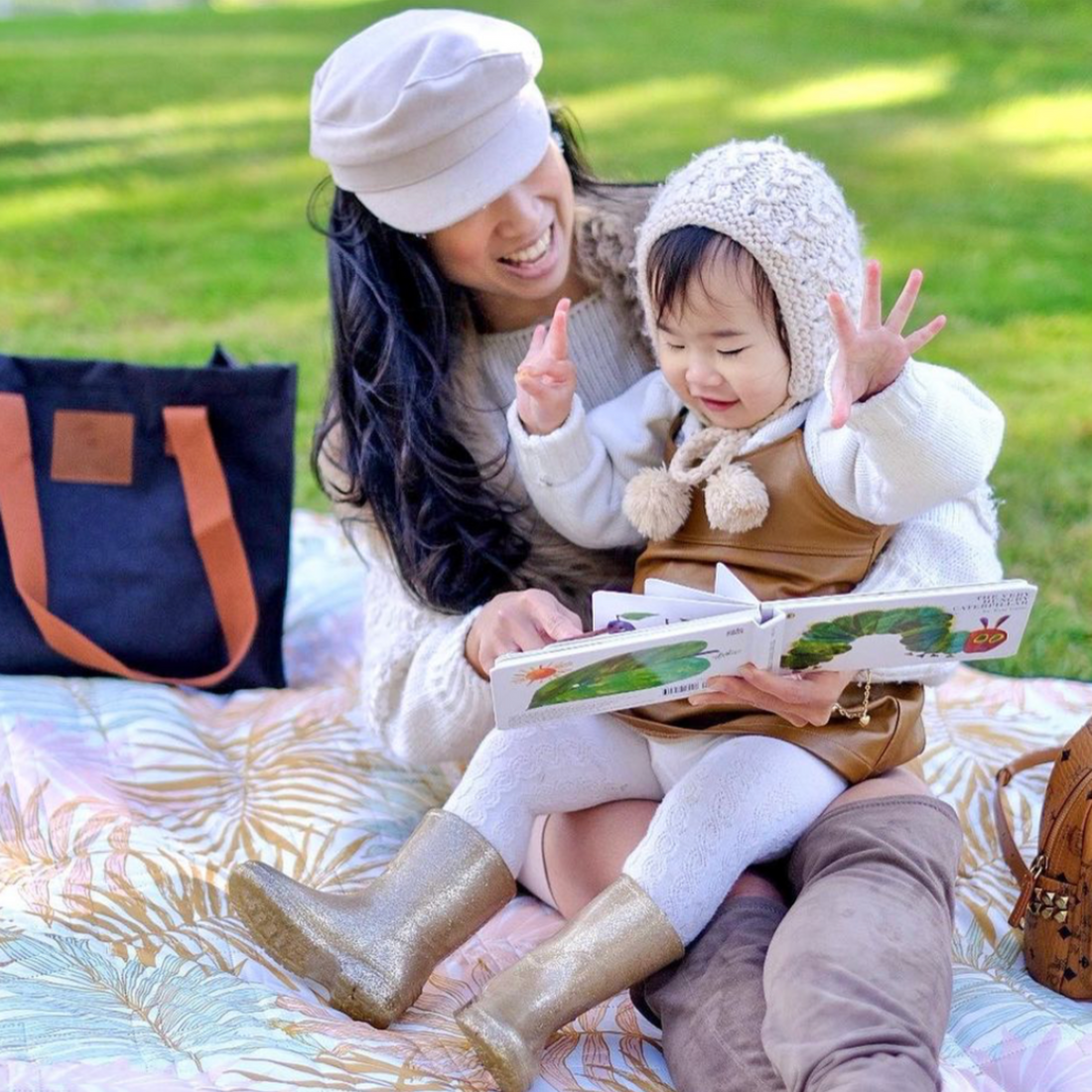 Golden Palm Leaves Machine Washable Picnic Rug Australia
